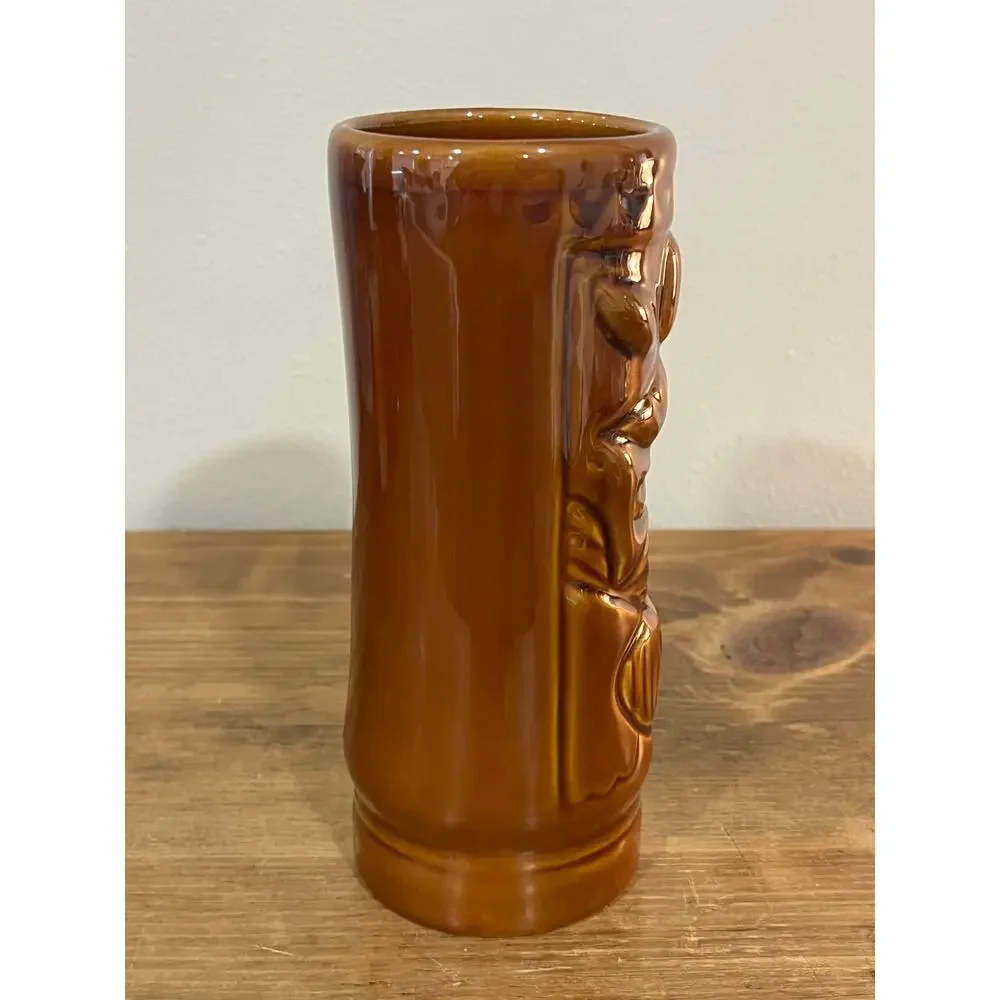 Vintage Brown Tiki Mug‎ Ceramic Barware Polynesian Luau Cocktail Glass